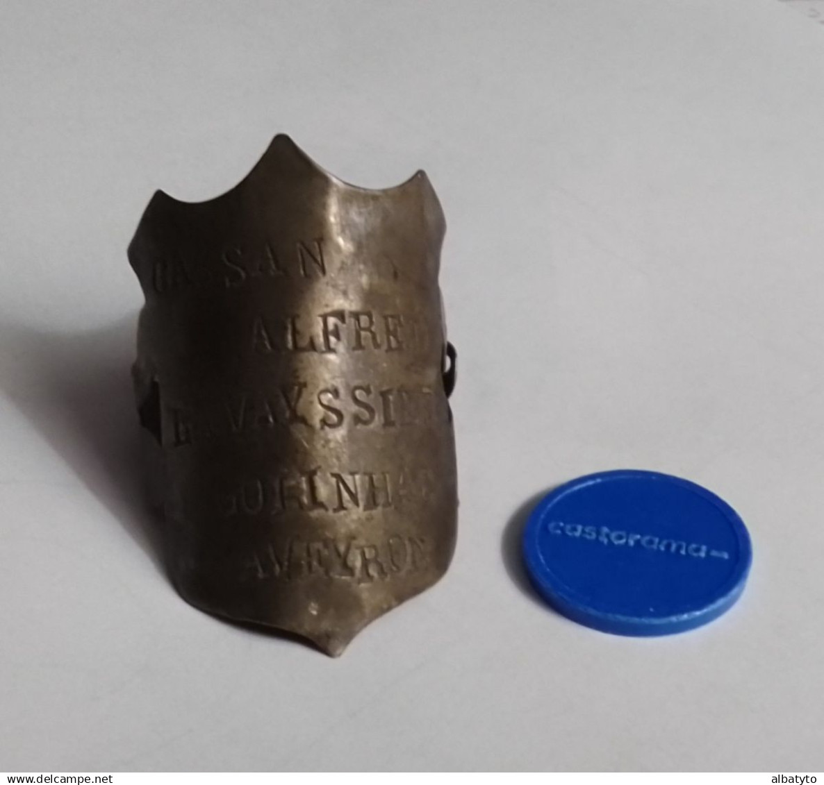Vélo plaque laiton ancienne immatriculation identification propriétaire Golinhac la Vayssière aveyron Alfred Cassan