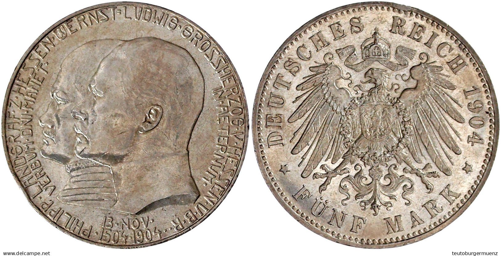 5 Mark 1904. Zum 400. Geburtstag. Vorzüglich, Randfehler. Jaeger 75. - 2, 3 & 5 Mark Argento