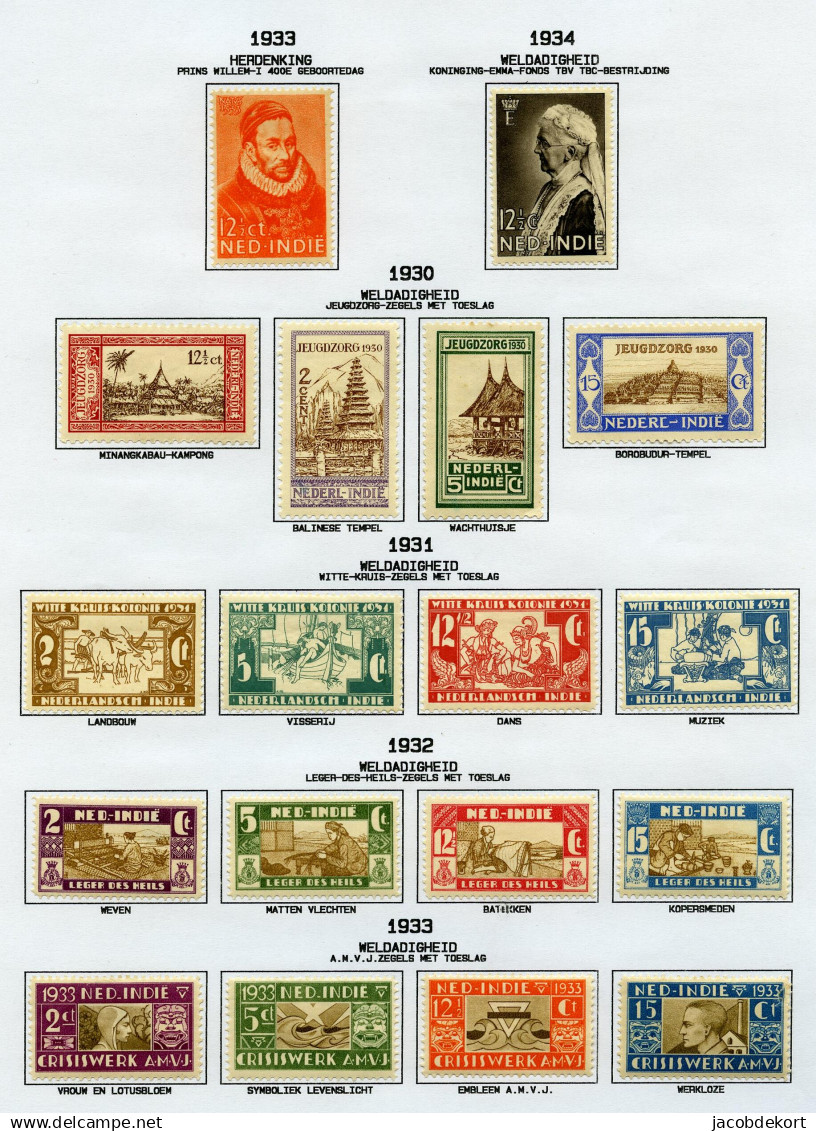 Ned. Indië 1870-1948 ongebruikte collectie op albumbladen w.o. betere zegels en BOB