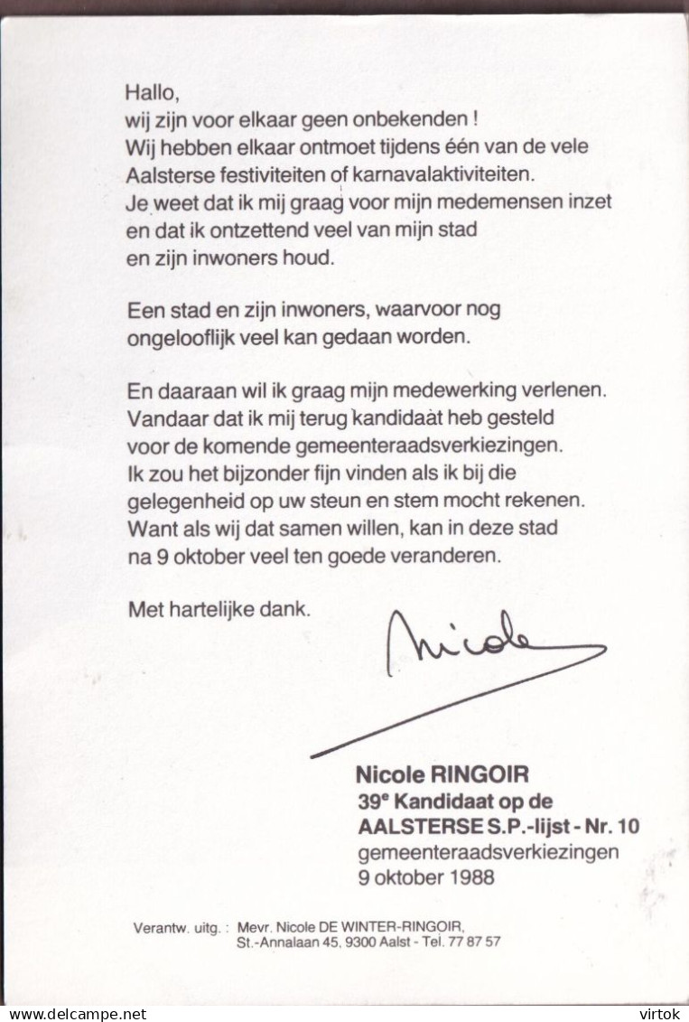 AALTER :  Nicole Pingoir   SP    : Verkiezings Drukwerk  (  Zie Scan ) - Aalter