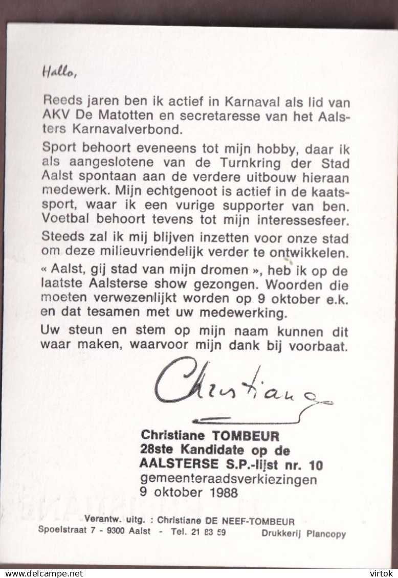AALTER :  Tombeur Christiane    SP    : Verkiezings Drukwerk  (  Zie Scan ) - Aalter