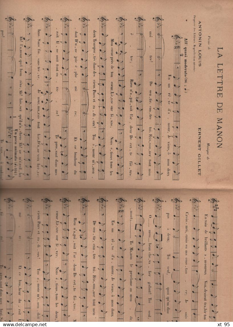 Partition - Lettre De Manon - Ernest Gillet - Partitions Musicales Anciennes