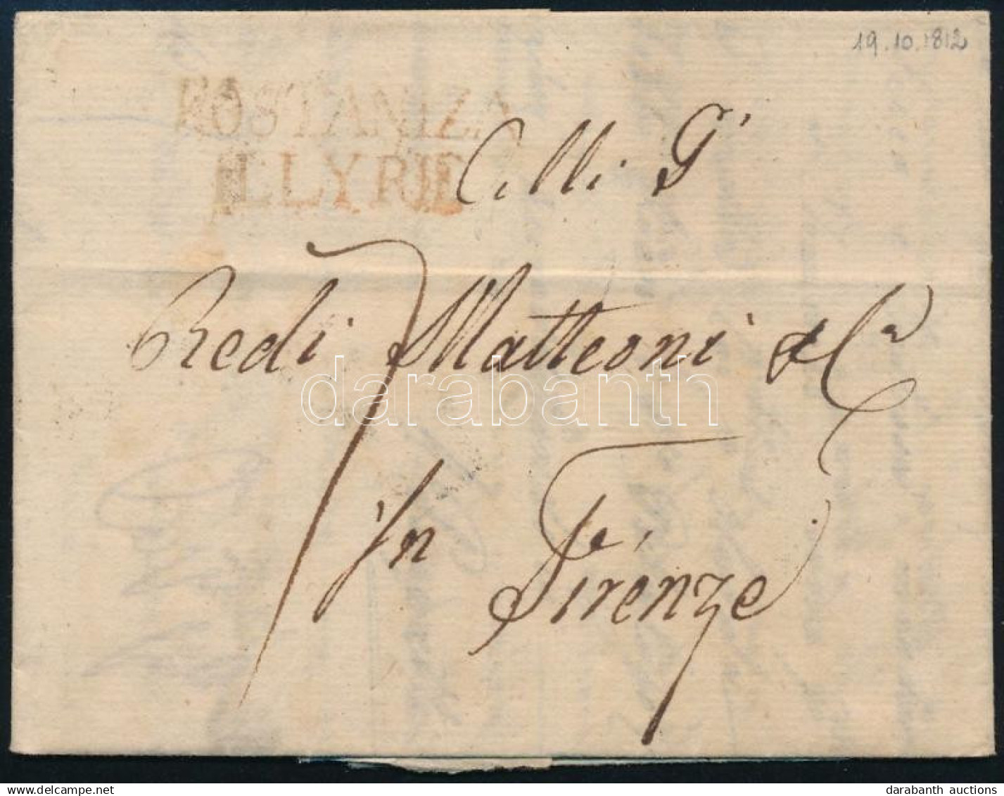 1812 Portós Levél Firenzébe / Unpaid Cover To Florence, Piros / Red "KOSTANIZA ILLYRIE" (Müller 300 P) (ex Provera) - Other & Unclassified