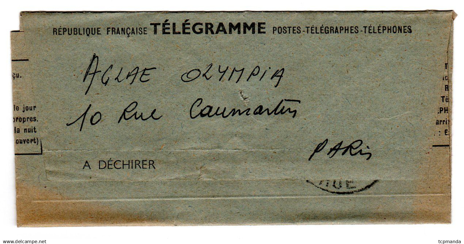 TÉLÉGRAMME - Adressé à La Chanteuse AGLAÉ à L'OLYMPIA De La Part De EDDY MAROUANI Années 50 - Autographes
