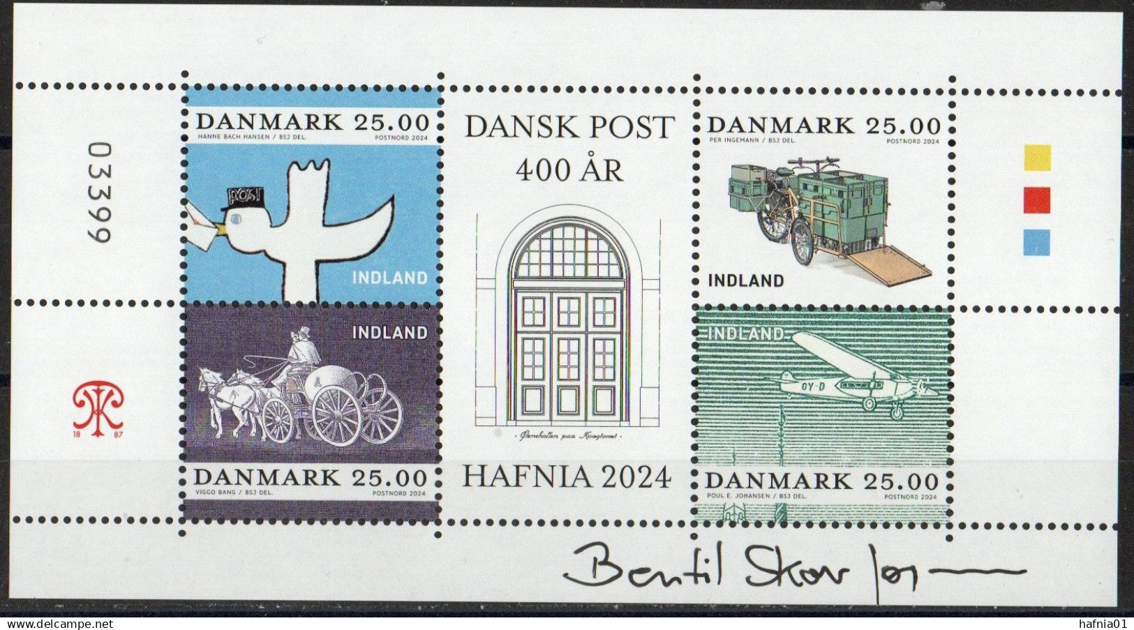 Bertil Skov Jørgensen. Denmark 2024. 400 Anniv Danish Post. HAFNIA'24. Souvenir Sheet MNH. LIMITED EDITION. Signed. - Blocs-feuillets