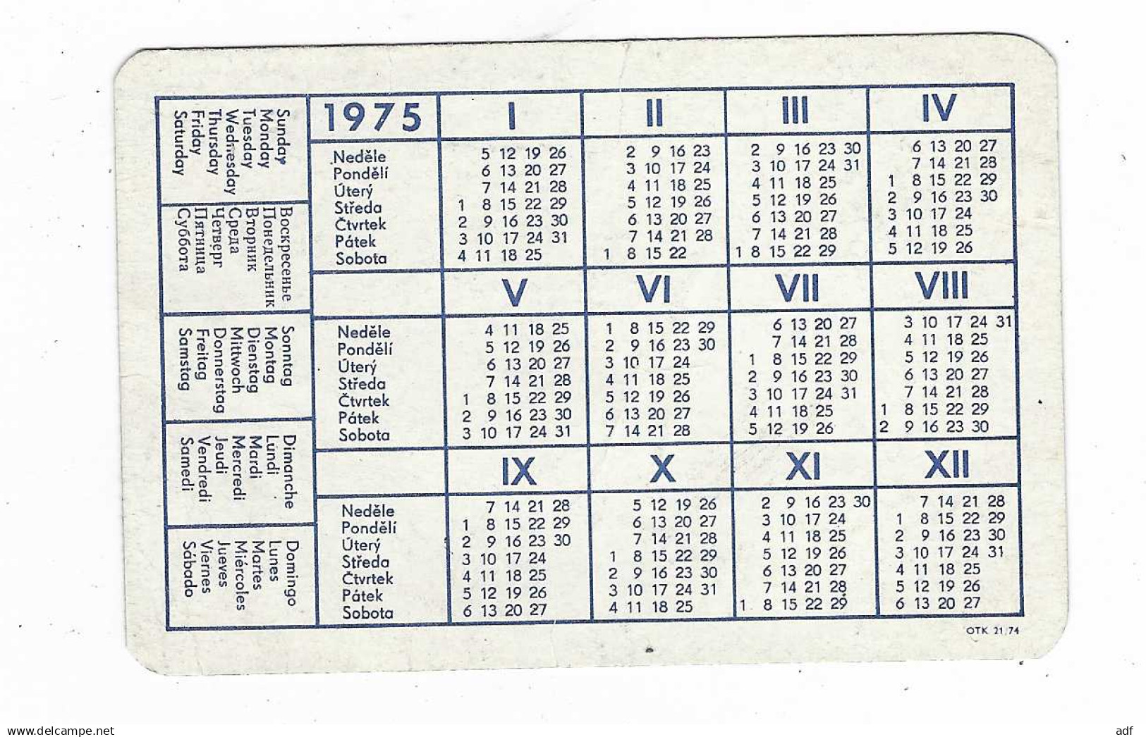 PETIT CALENDRIER 1975 PUB RADIO PRAHA CSSR, Format 5,8 Cm Sur 8,7 Cm Environ - Small : 1971-80