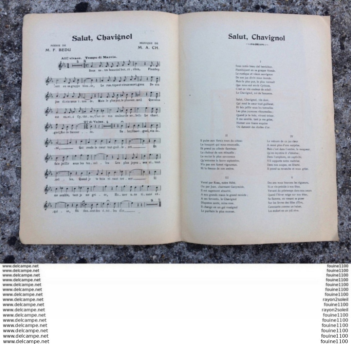 1 Page Double Partition  Chansons Populaires Du Terroir Berrichon SALUT CHAVIGNOL 18 ( Poésie BEDU ) - Song Books