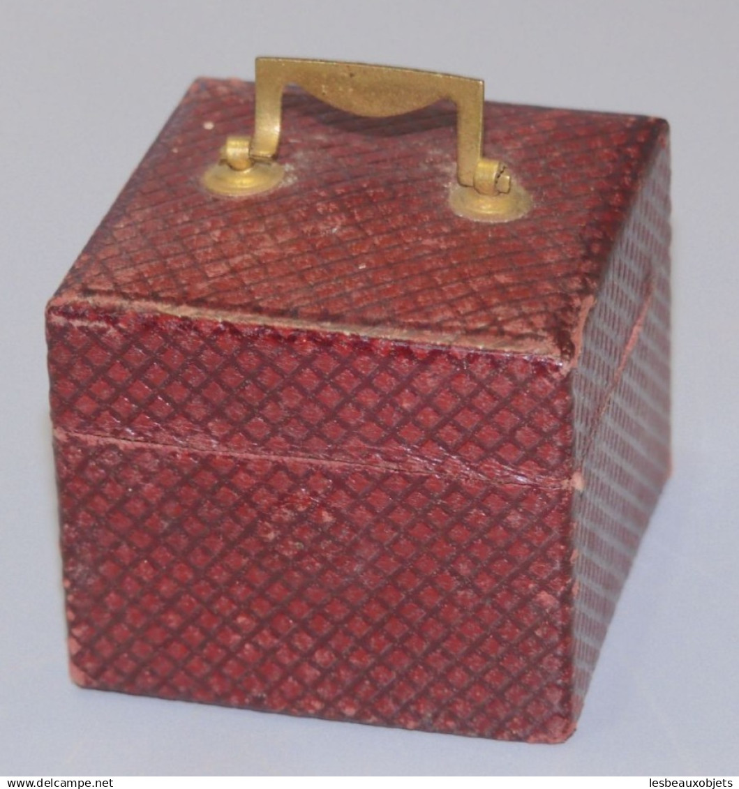 -BEL ANCIEN ENCRIER de VOYAGE Gainé de CUIR Rouge Bordeaux XIXe collection   E