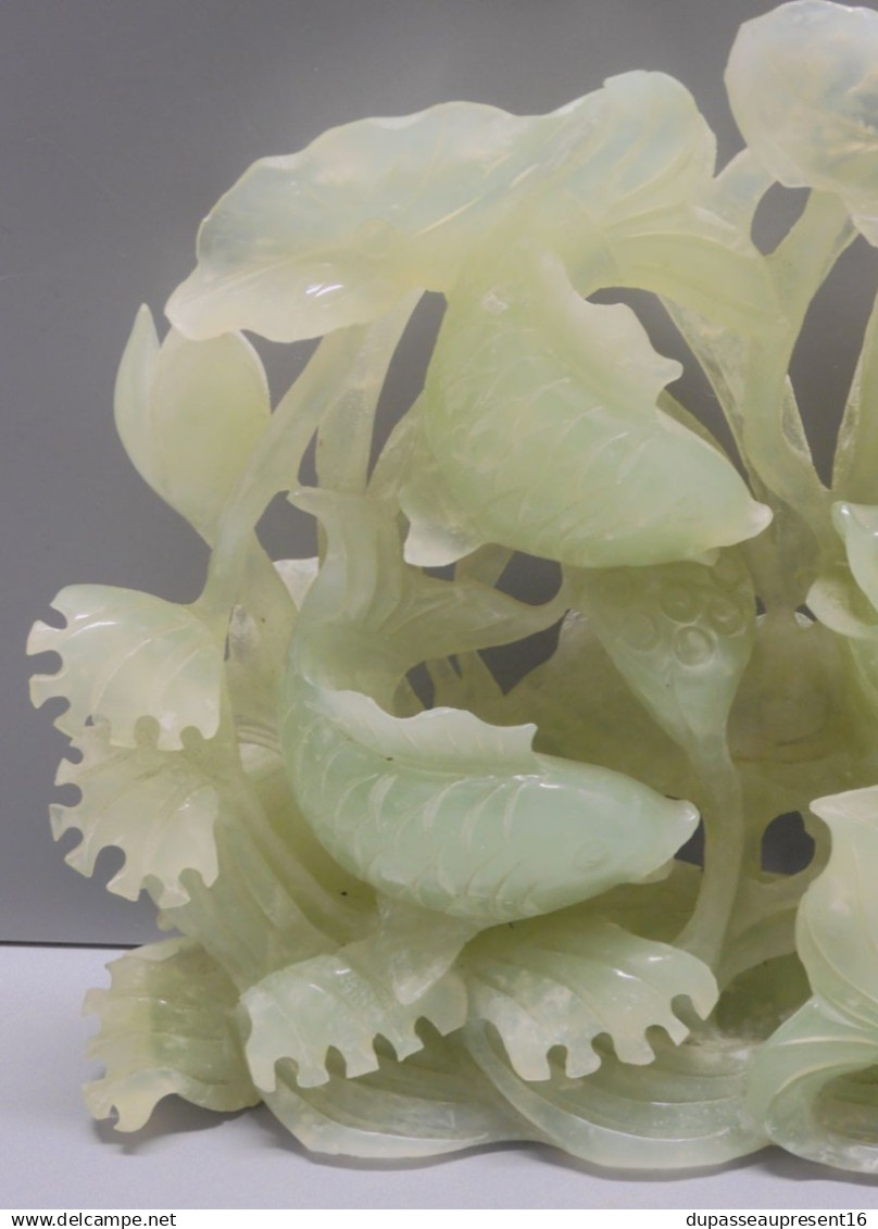 -EXCEPTIONNEL SUJET CARPE KOÏ PIERRE DURE COULEUR JADE JADEITE ORIENT CHINE    E - Pietre E Marmi