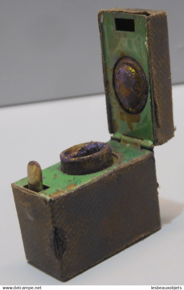 - ANCIEN ENCRIER De VOYAGE Gainé De CUIR MARRON Avec USURES  XIXe Collection     E - Calamai