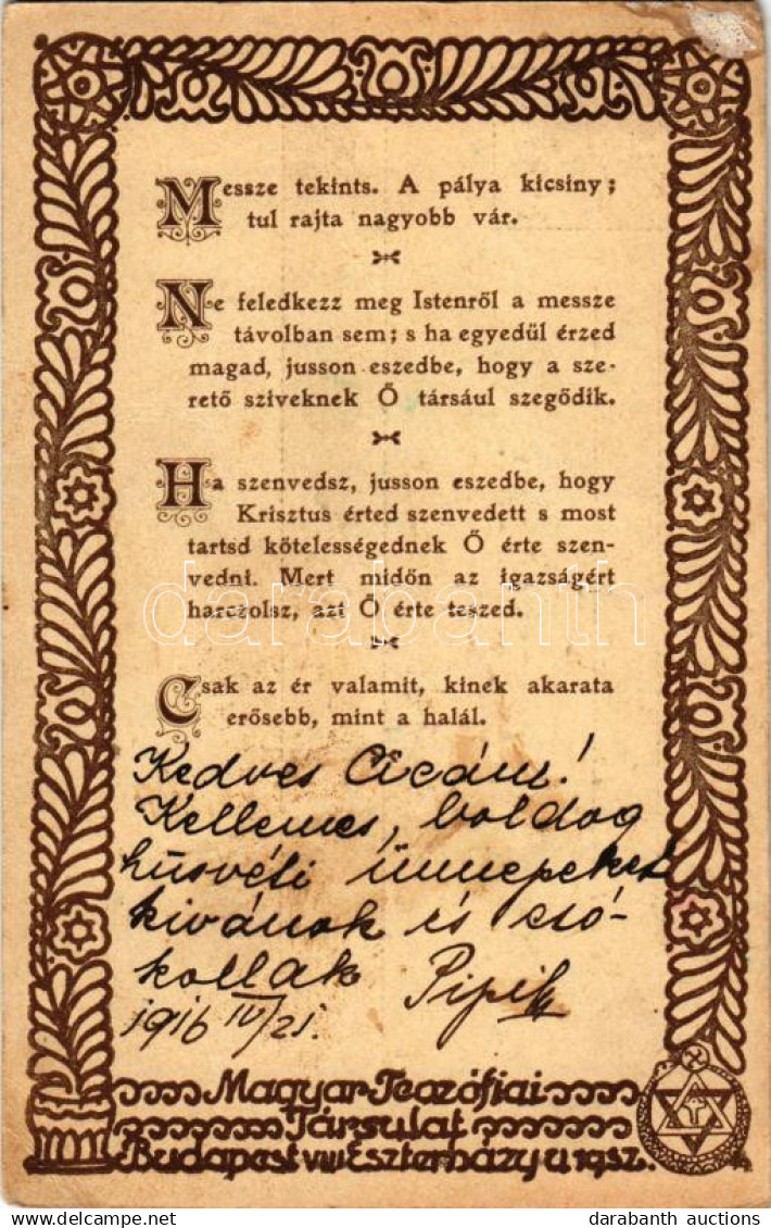 * T2/T3 1916 Magyar Teozófiai Társulat Levelezőlapja. Budapest VIII. Eszterházy U. 19. / Hungarian Theosophical Society  - Ohne Zuordnung