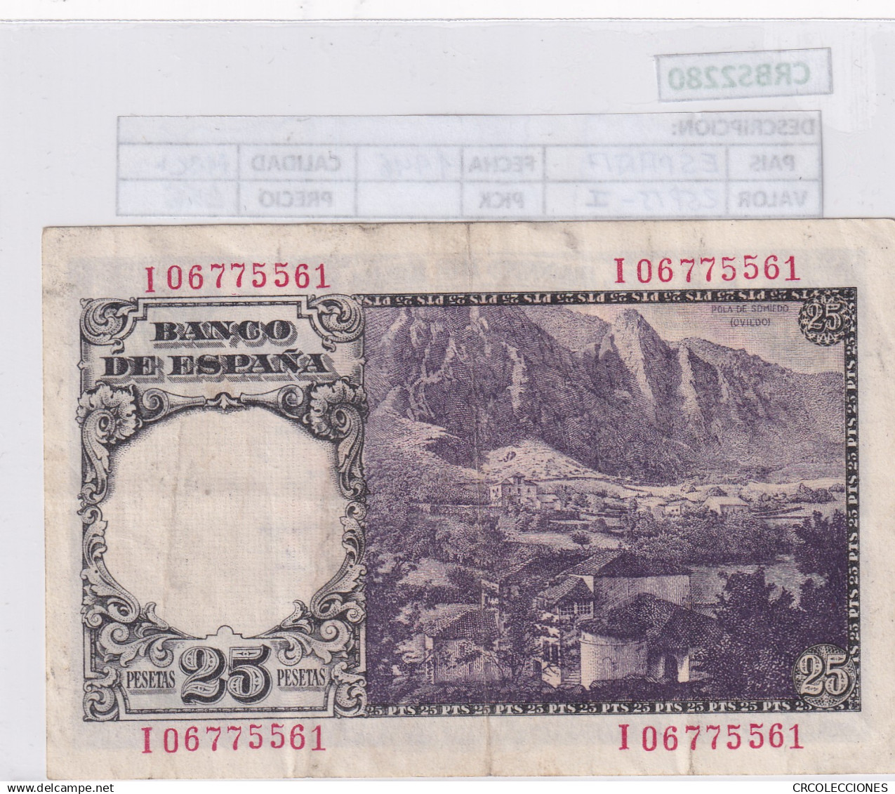 CRBS2280 BILLETE ESPAÑA 25 PESETAS 1946 SERIE I MBC+ - Altri & Non Classificati