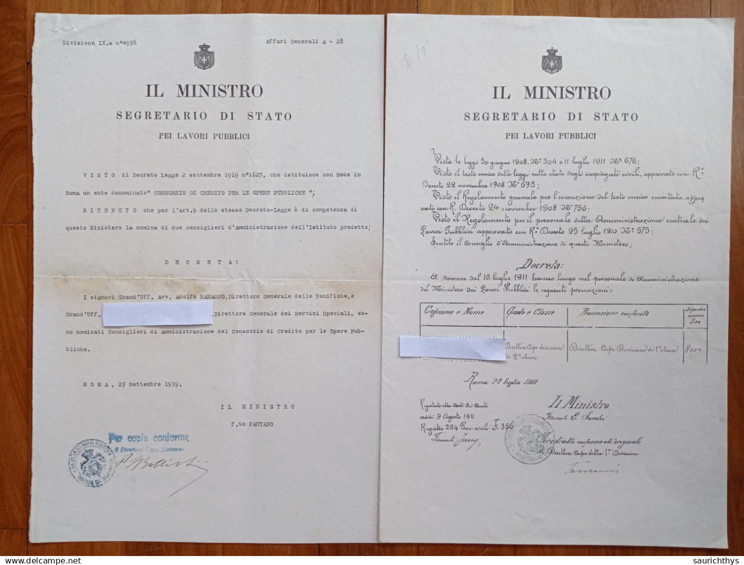 Lotto documenti decreti Vittorio Emanuele II e III Umberto I Eugenio di Savoia a famiglia di Consoli