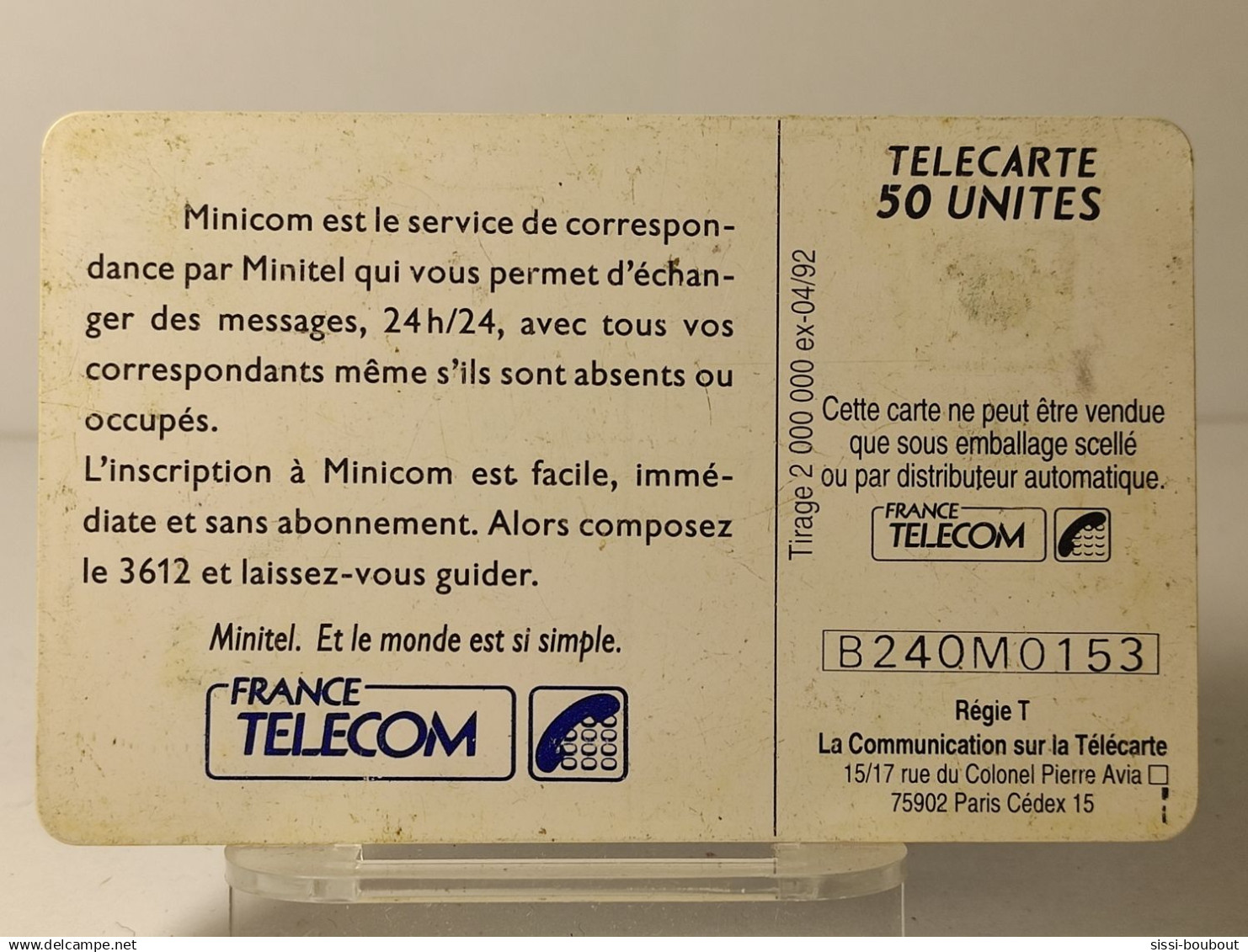 Télécarte FRANCE - 50 Unités - MINICOM - Minitel Tapez 3612 - Année: 1992 - 2 000 000 Ex - Telecom Operators
