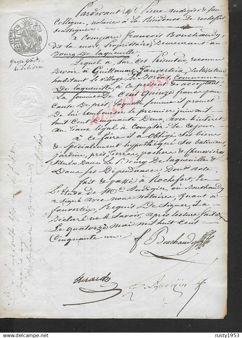 LAQUEILLE 1851 ACTE OBLIGATION : - Manuskripte