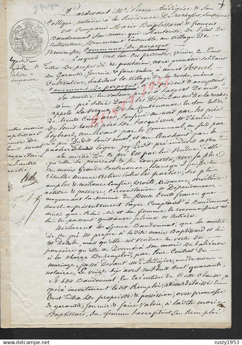 PERPEZAT 1851 ACTE VENTE D UN PRE 2 PAGES : - Manuskripte