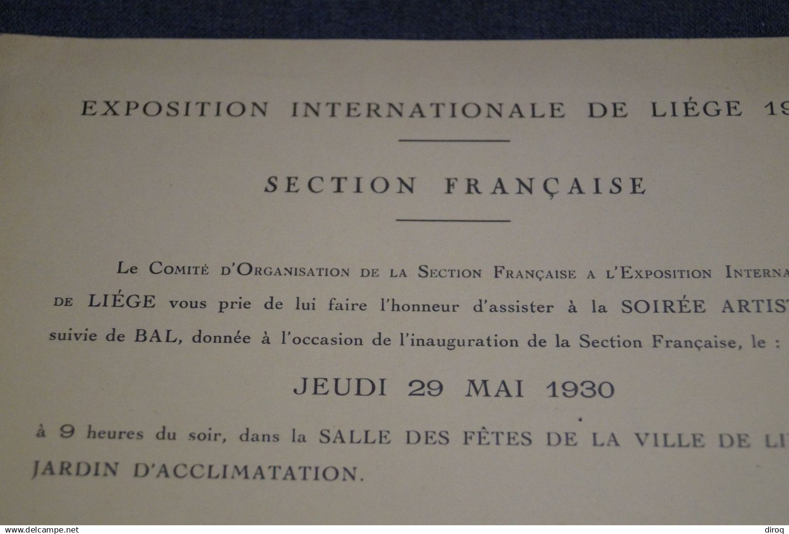 Invitation,Exposition Liège 1930,Soirée + Bal, 19,5 Cm. Sur 13 Cm.pour Collection - Documents Historiques