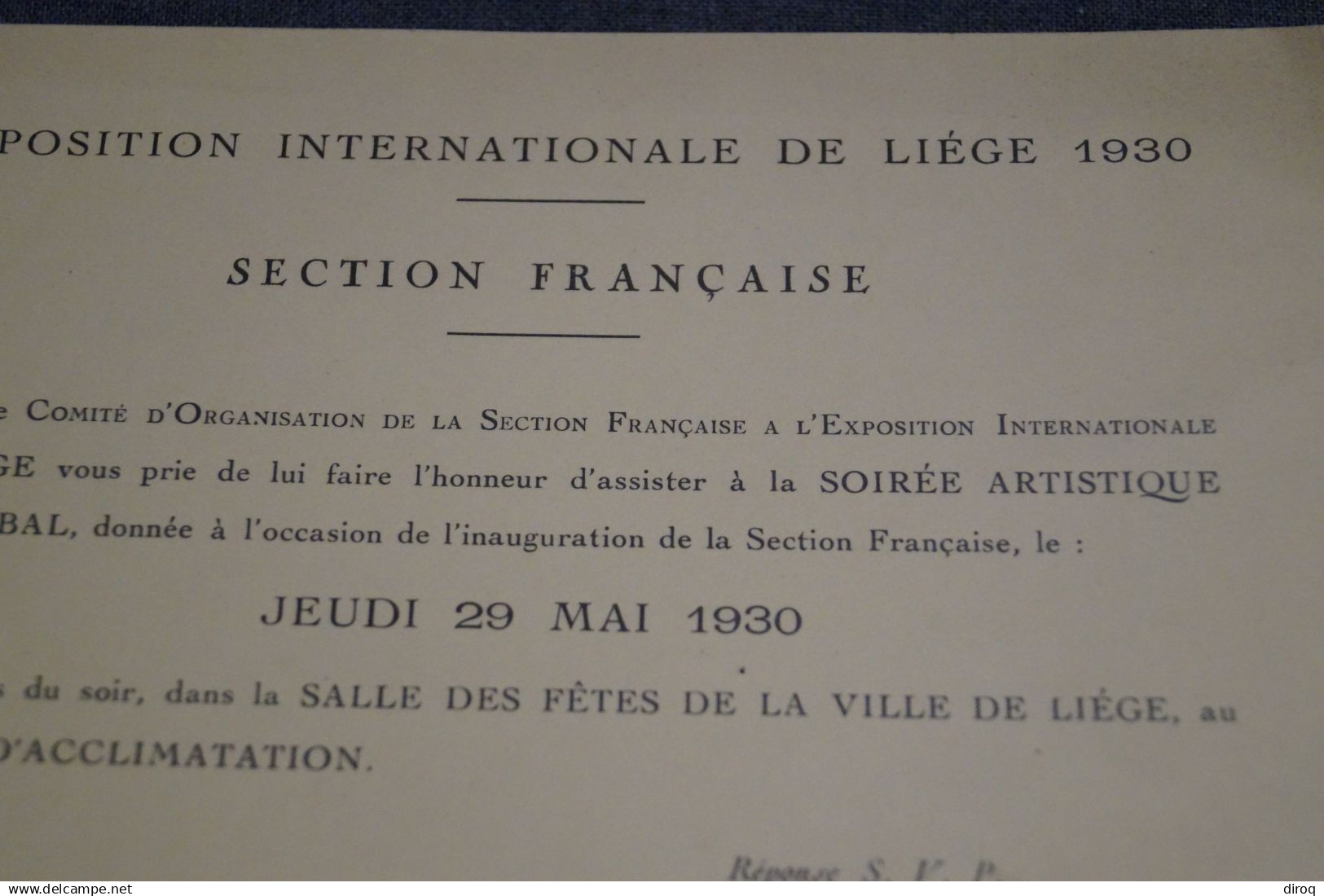 Invitation,Exposition Liège 1930,Soirée + Bal, 19,5 Cm. Sur 13 Cm.pour Collection - Documents Historiques