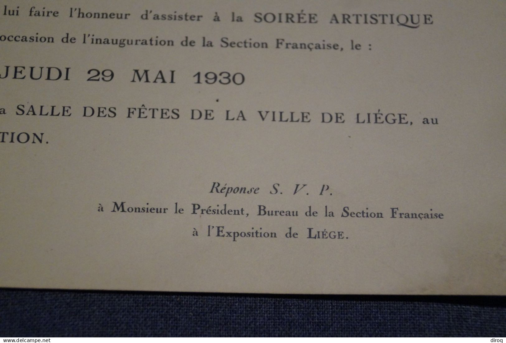 Invitation,Exposition Liège 1930,Soirée + Bal, 19,5 Cm. Sur 13 Cm.pour Collection - Documents Historiques