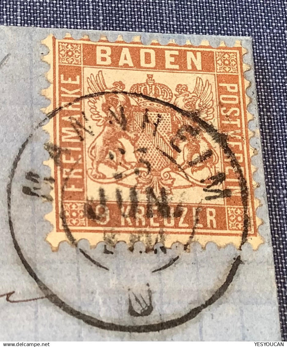 MANNHEIM K2 Auf Baden 1862 9 Kr Mi.20a LUXUS Brief>Marseille, France, Ex Schwanke 1989 & Provera. (Cover - Covers & Documents