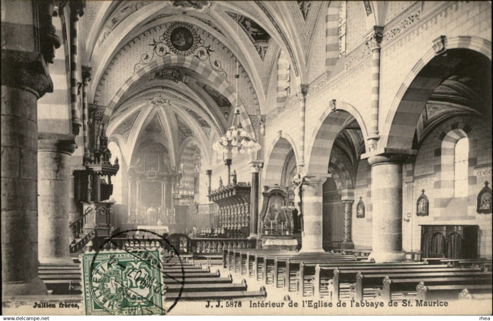 SUISSE - SAINT MAURICE - Intérieur église, Vue Aérienne - 2 CARTES - 1907 - Saint-Maurice