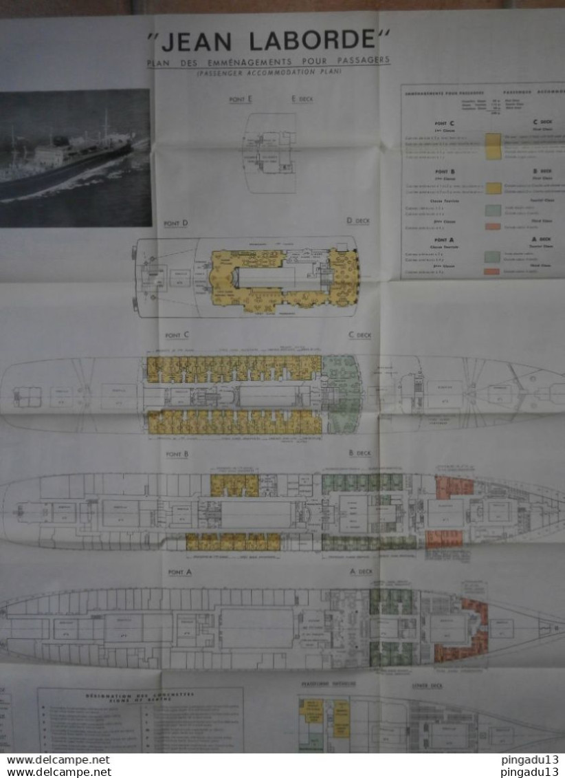 Fixe Plan Du Paquebot Jean Laborde Des Messageries Maritimes - Technics & Instruments
