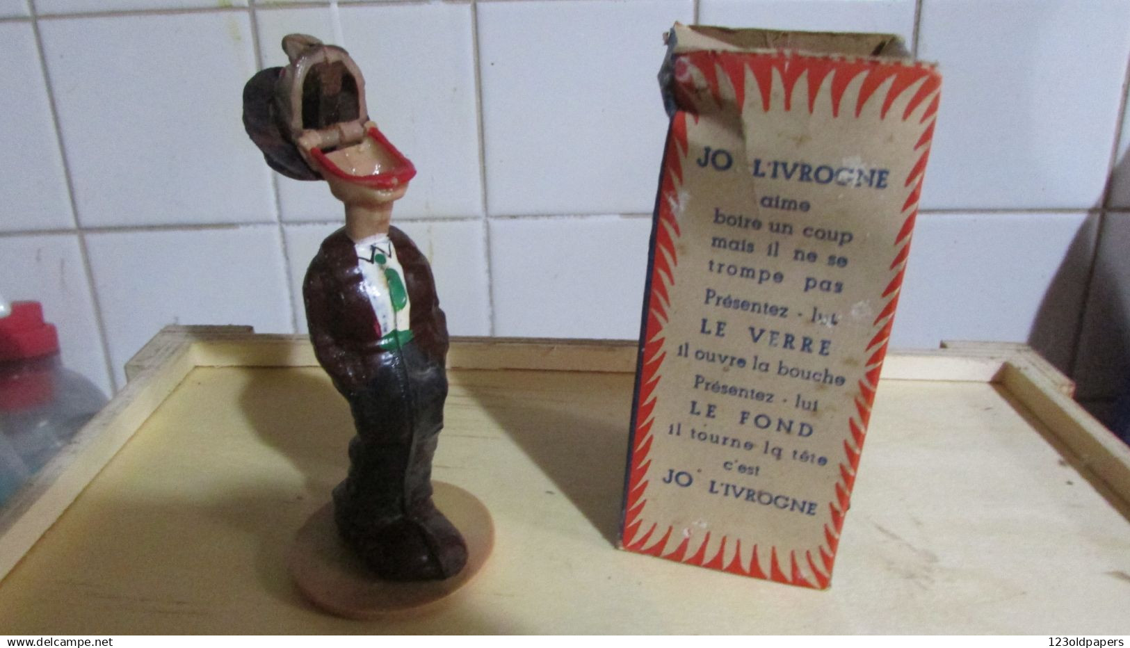 EN BOITE JO L IVROGNE SUJET MOBILE A SYSTEME 11 CM HT ANCIEN / ALCOOLISME ALCOOL - Jouets Anciens