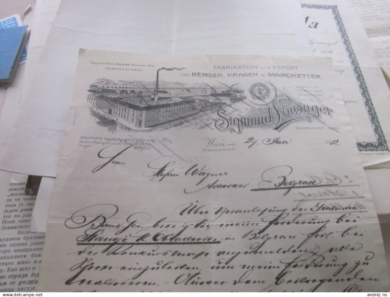 Fabrikation Und Export Von Hemiden Kragen U Manchetten Sigmund Lowinger 1902  Wien - Autriche