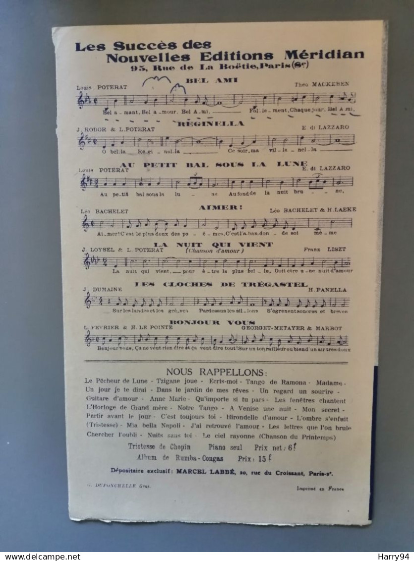 Partition " écris Moi " Création Tino Rossi Chanté Par Bruno Clair éditions Méridian 1938 - Film Music
