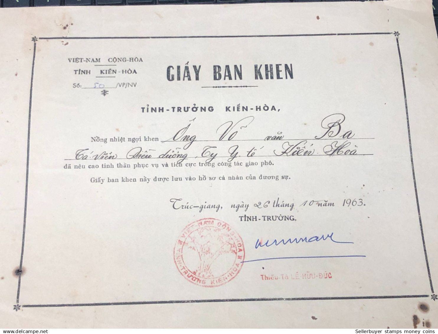 Viet Nam South -Certificate Of Merit Certificate Of Merit Of Those Who Have Contributed To The Republic Of Vietnam Befor - Historical Figures