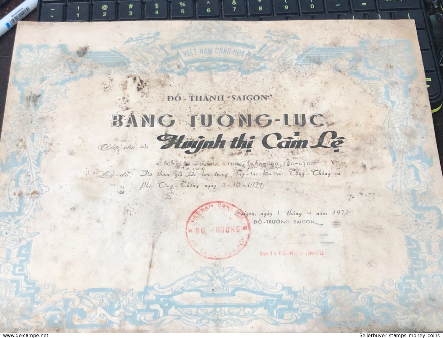 Viet Nam South -Certificate Of Merit Certificate Of Merit Of Those Who Have Contributed To The Republic Of Vietnam Befor - Historical Figures