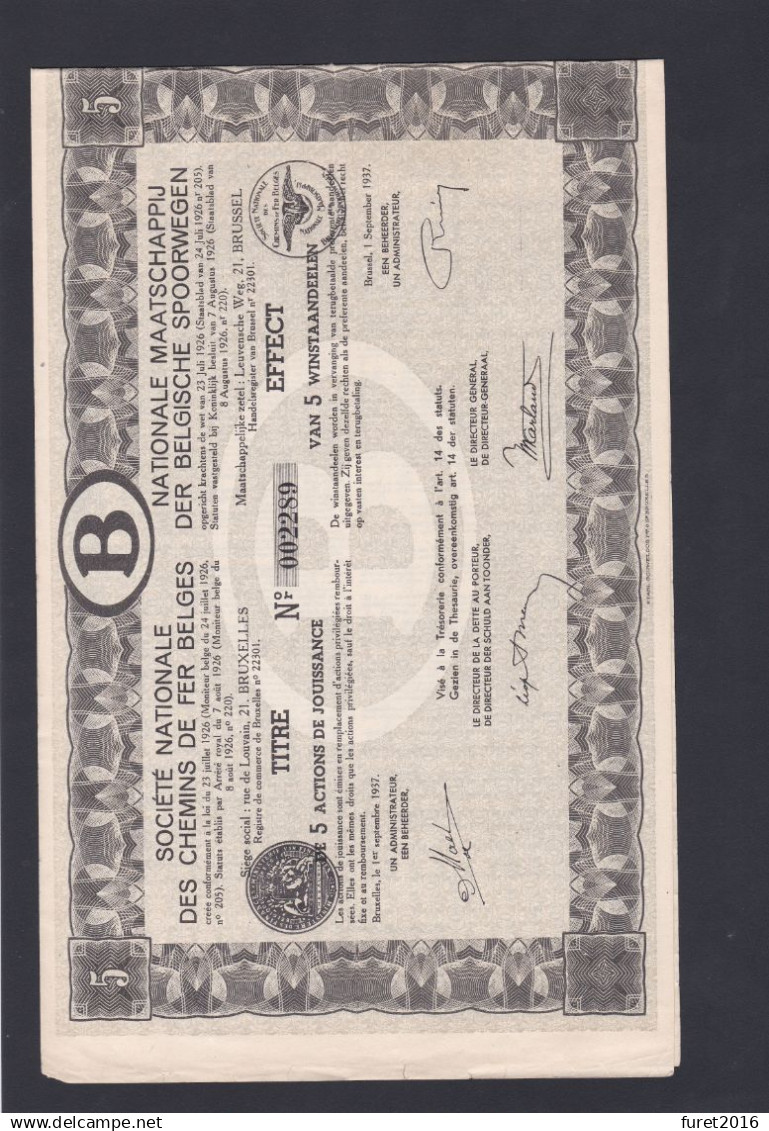 SNCB 2 Titre  Action De Jouissance Complet Avec Coupons De Dividende - S - V