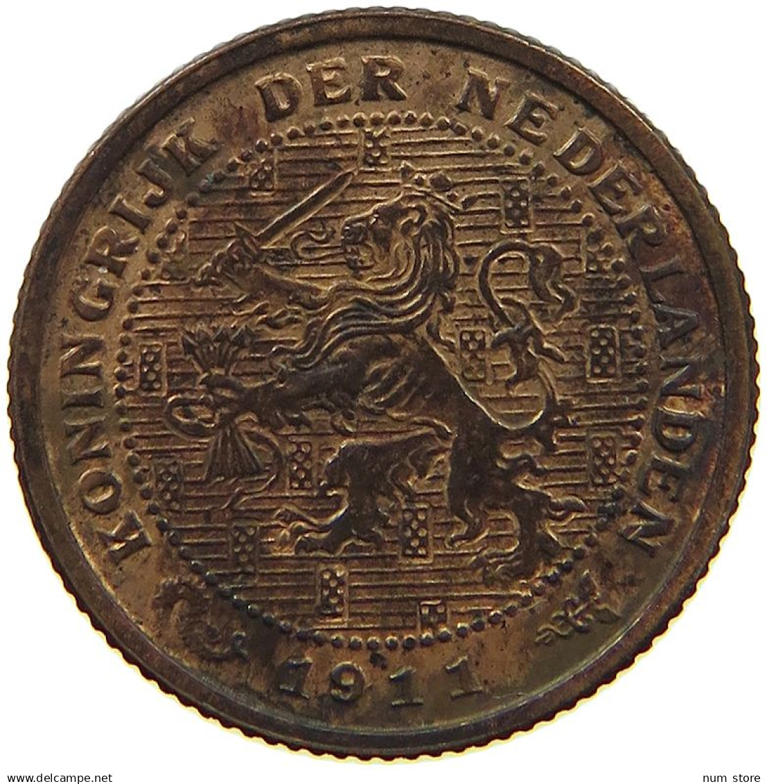 NETHERLANDS 1/2 CENT 1911 #s135 0255 - 0.5 Cent