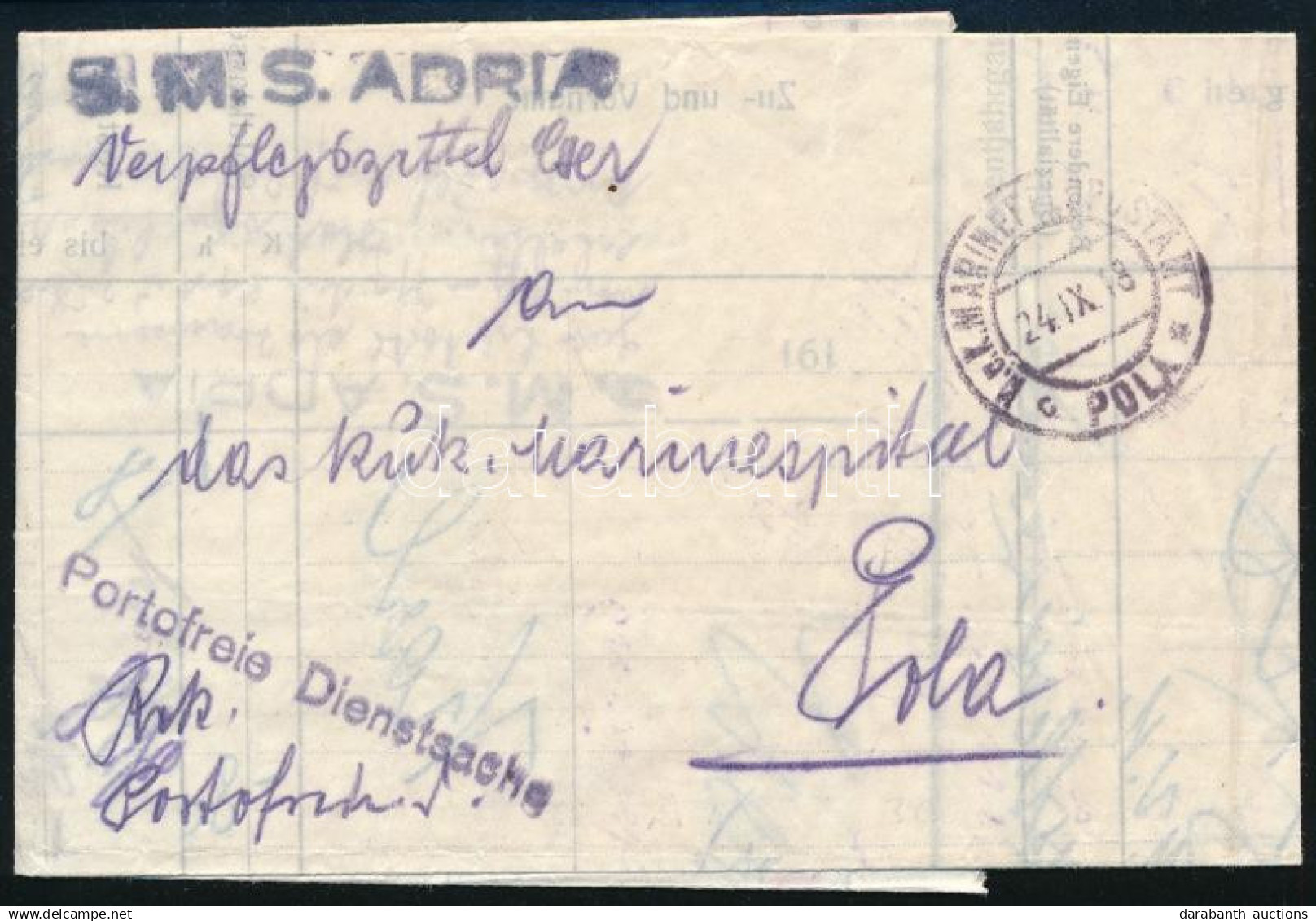 1918 Tábori Posta Nyomtatvány "S.M.S. ADRIA" - Altri & Non Classificati