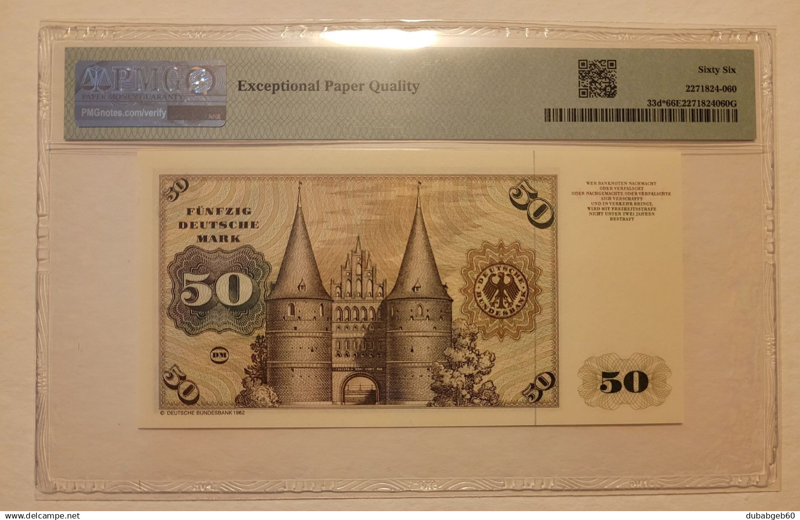 50 DM 1980 Ro 288b P#33d* ERSATRZNOTE / REPLACEMENTNOTE GEM UNC PMG 66 EPQ, YE-D Exceptional Paper Quality - 50 Deutsche Mark