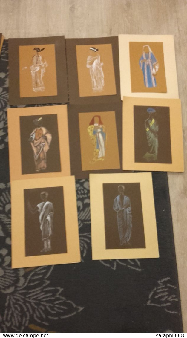 rare ancien lot de 39 dessins de modes Antiques au Pastels avec annotations au dos