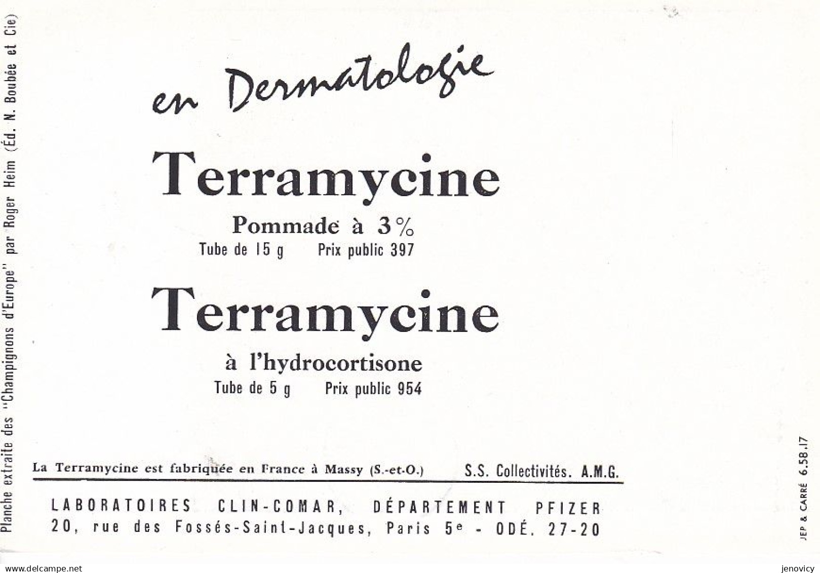 PUBLICITAIRE LABO CLIN-COMAR PARIS ,CHAMPIGNON LACTAIRE PLOMBE,LACTAIRE MUQUEUX,LACTAIRE LAIT JAUNE REF 86952 - Pilze