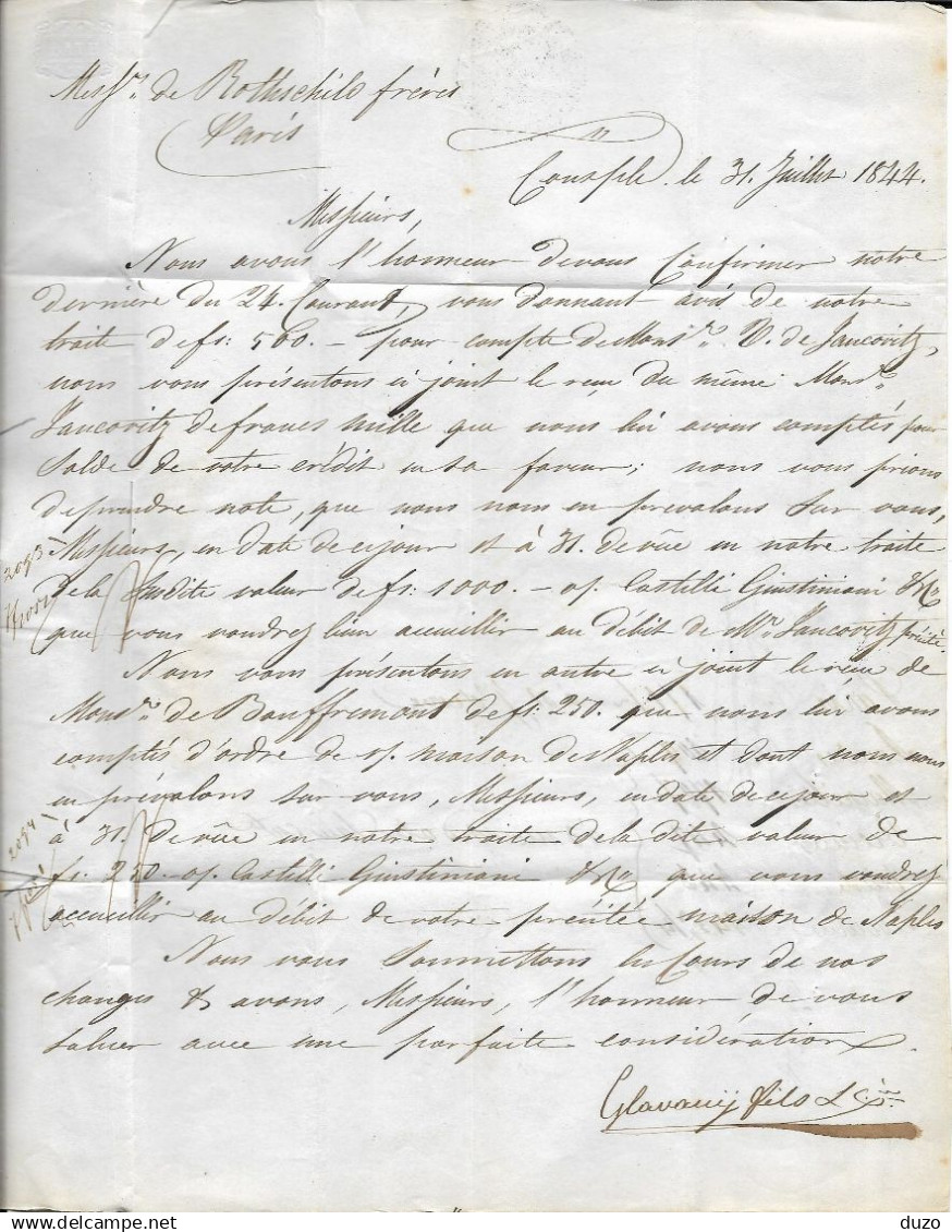 Turquie 1844 Lettre Purifiée "CACHET NETO DI FUORA ET DI DENTRO" De Constantinople => Rothschild Paris - Voir Descriptif - ...-1858 Vorphilatelie
