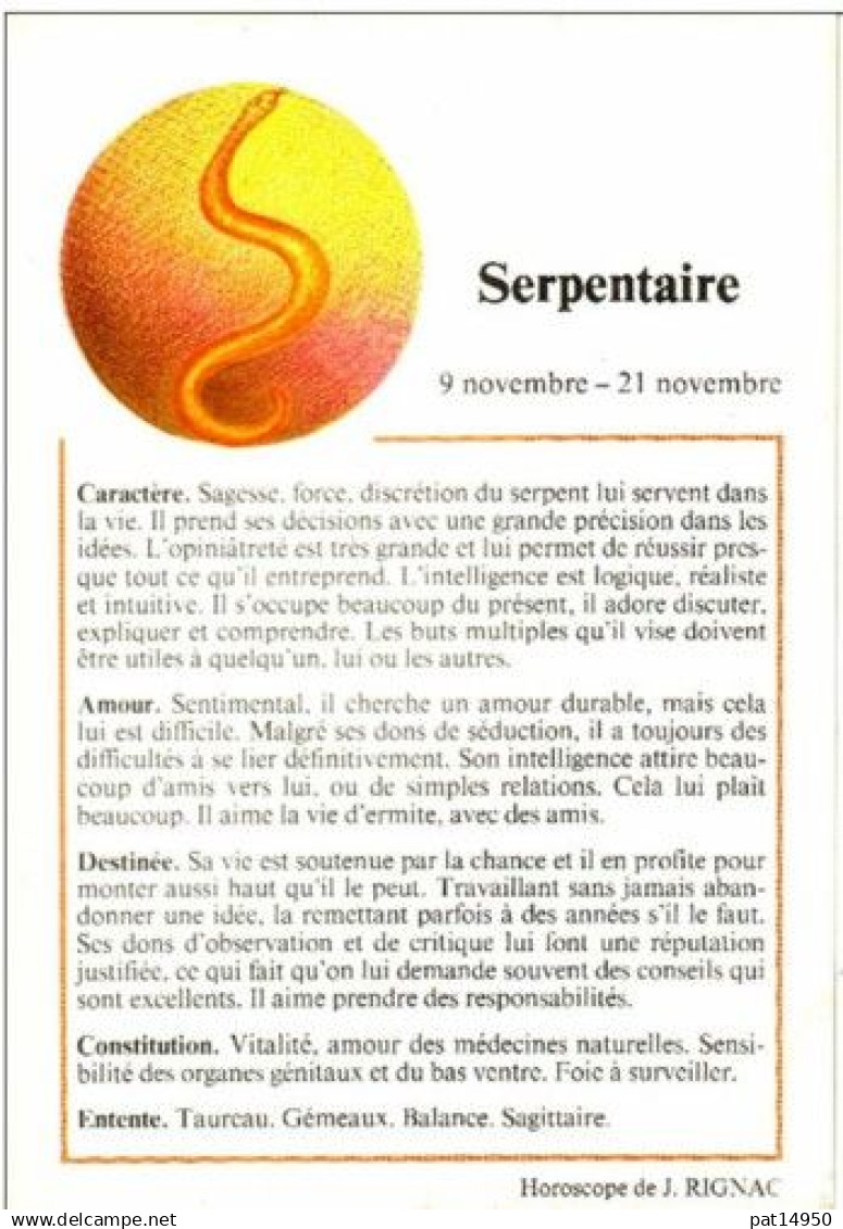 PAT14950 ASTROLOGIE  SERPENTAIRE 13 Eme SIGNE Du ZODIAQUE - Astrologie