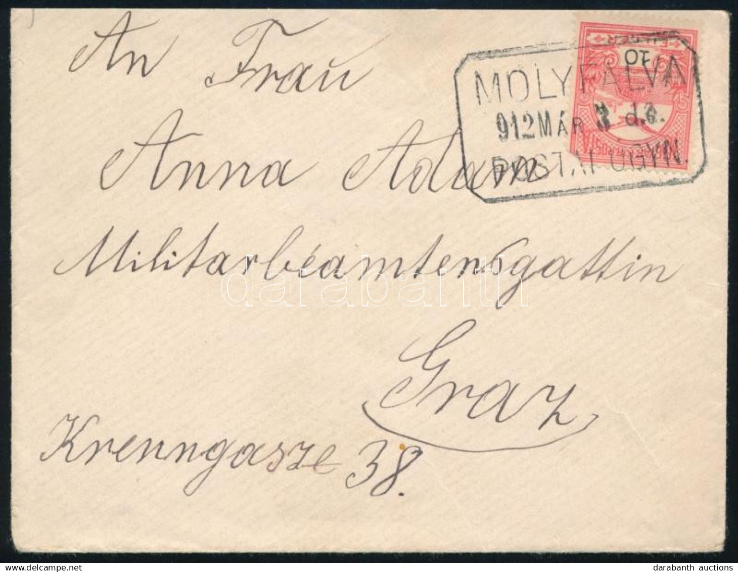 1912 Turul 10f Levélen, "MOLYFALVA" Postaügynökségi Bélyegzéssel - Altri & Non Classificati