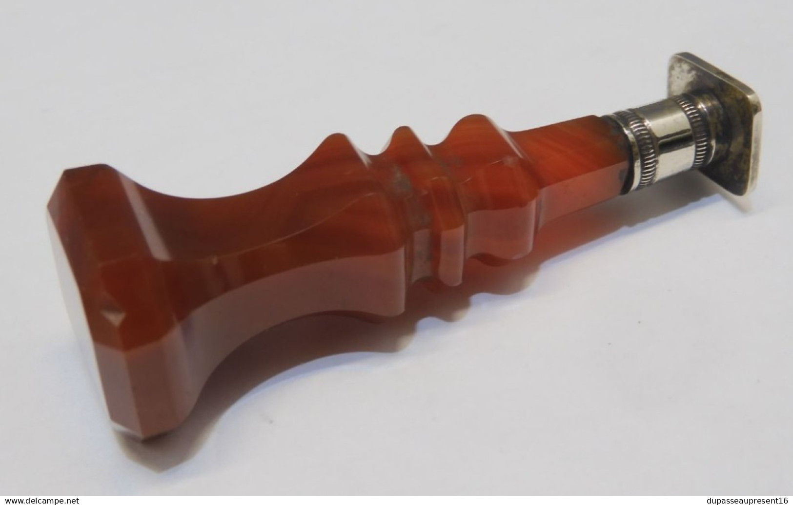 -SCEAU ANCIEN MANCHE AGATE BASE METAL Argenté MONOGRAMME H.T ou TH   E