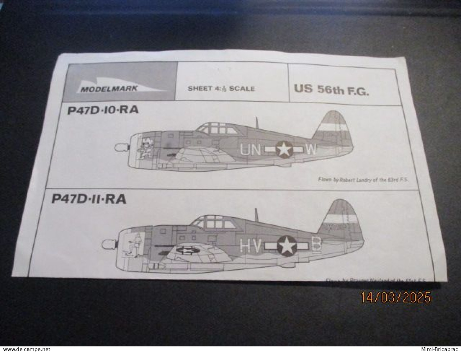 425 Décal Pour Maquette Plastique ANNEES 60/70 Planche MODELMARK Echelle 1/72 Marquages 3 P-47D THUNDERBOLT - Transfer