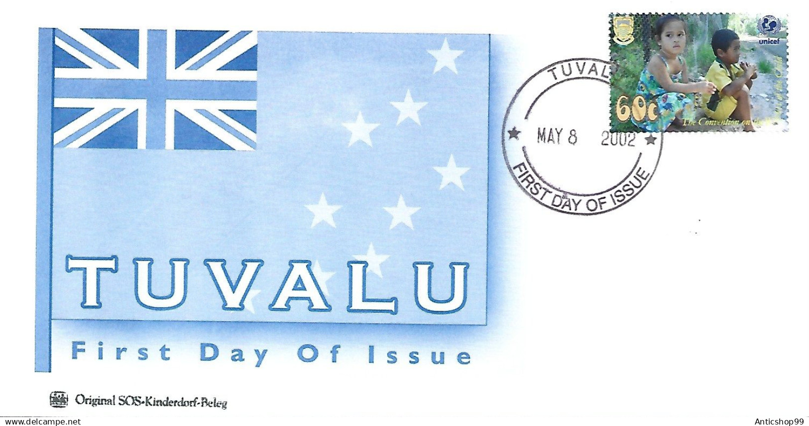SOS CHILDREN'S VILLAGE, FLAG, UNICEF, 2002, COVER FDC, TUVALU - Tuvalu