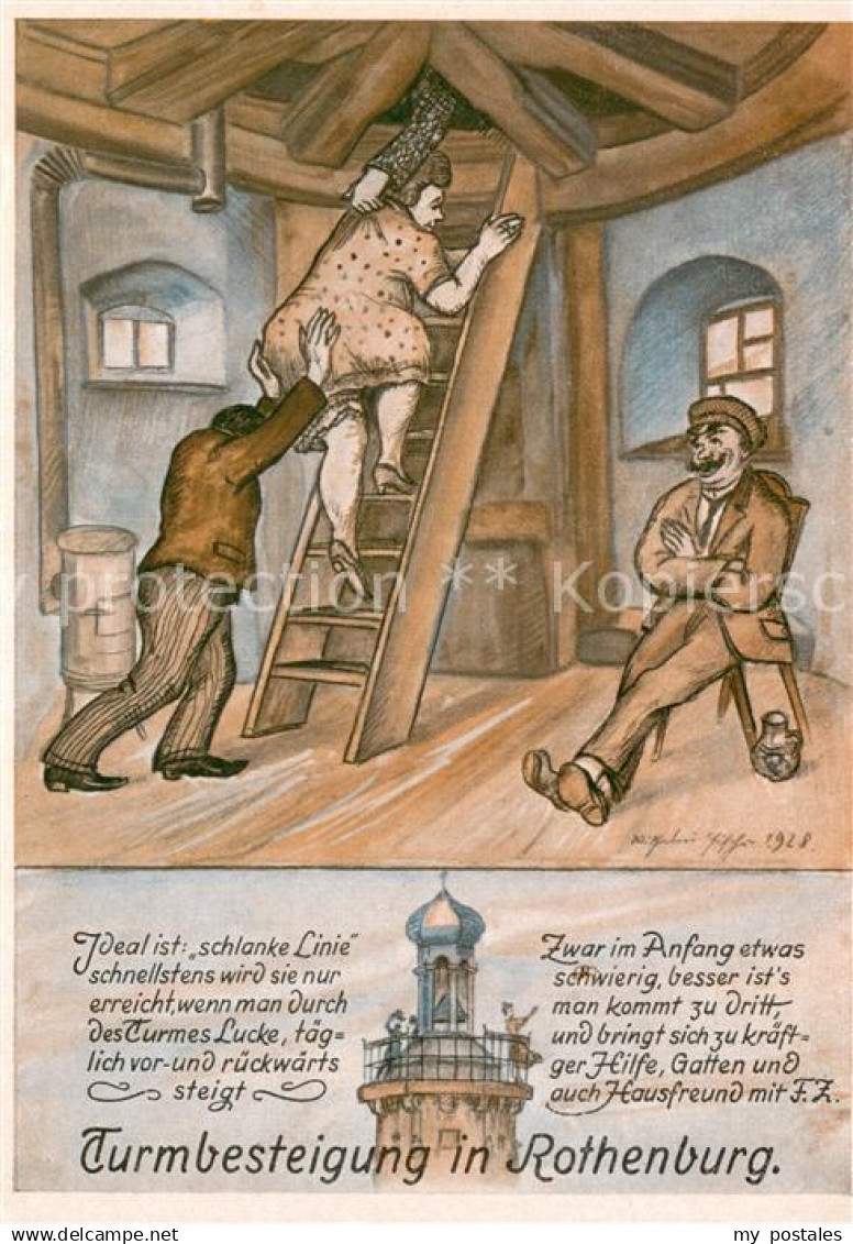 Rothenburg  Tauber Turmbesteigung In Rothenburg Karikatur - Rothenburg O. D. Tauber