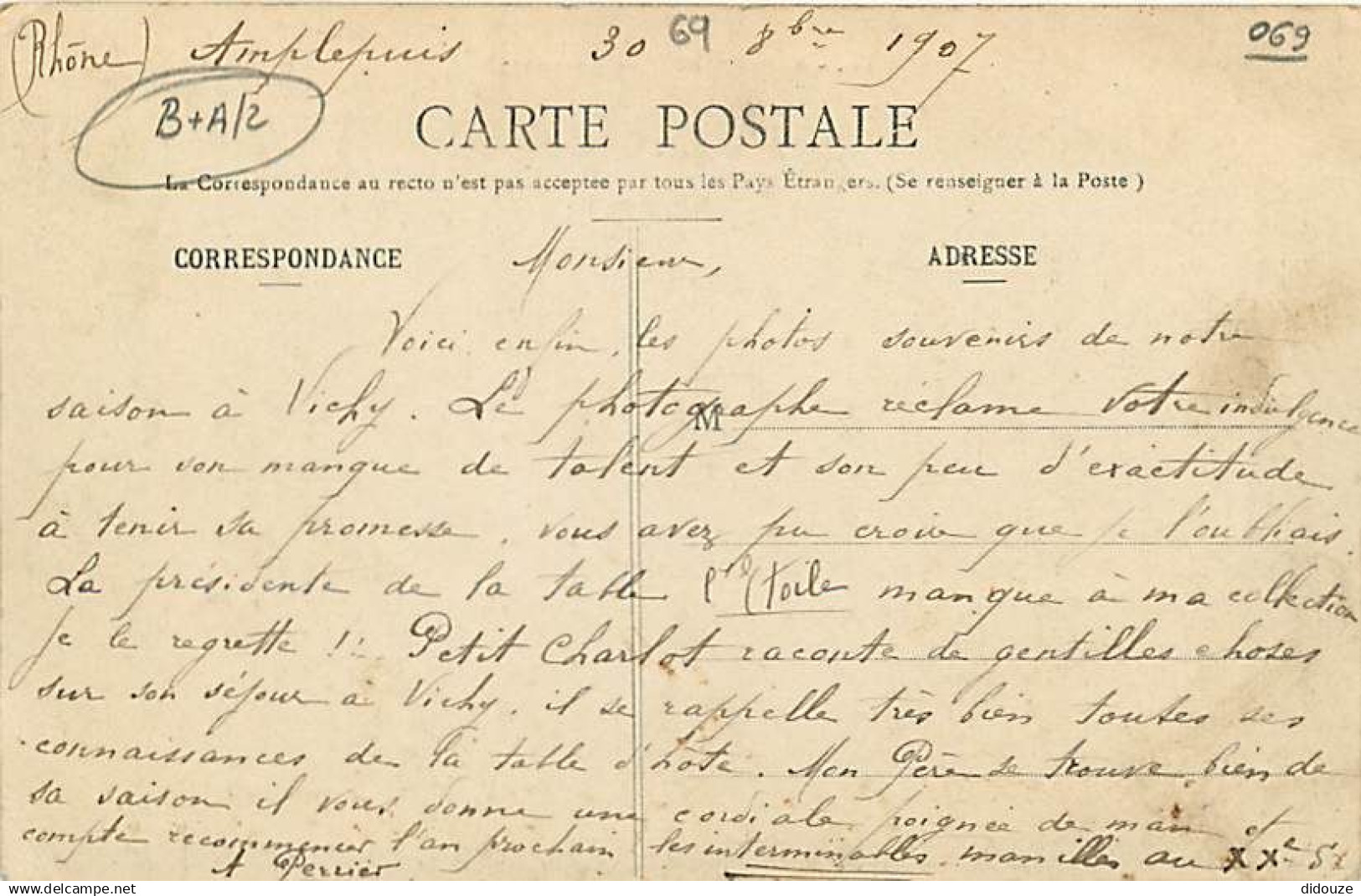 69 - Amplepuis - Vue Générale - Colorisée - Correspondance - Voyagée En 1907 - CPA - Voir Scans Recto-Verso - Amplepuis