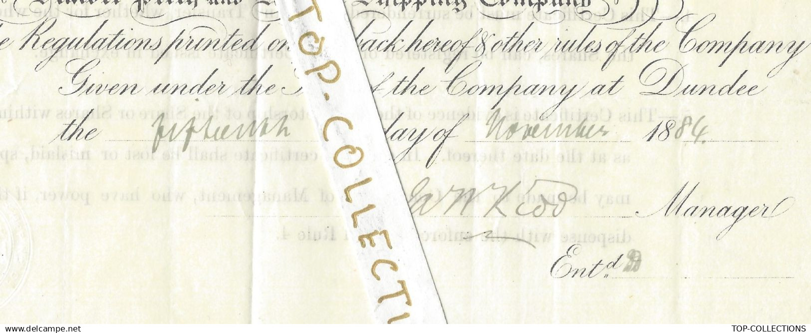 1884 NAVIGATION ACTION SHARE NAVIGATION « DUNDEE Perth And London Shipping Compagny «  Dundee  ECOSSE COTATION 55 EUROSV - Scheepsverkeer