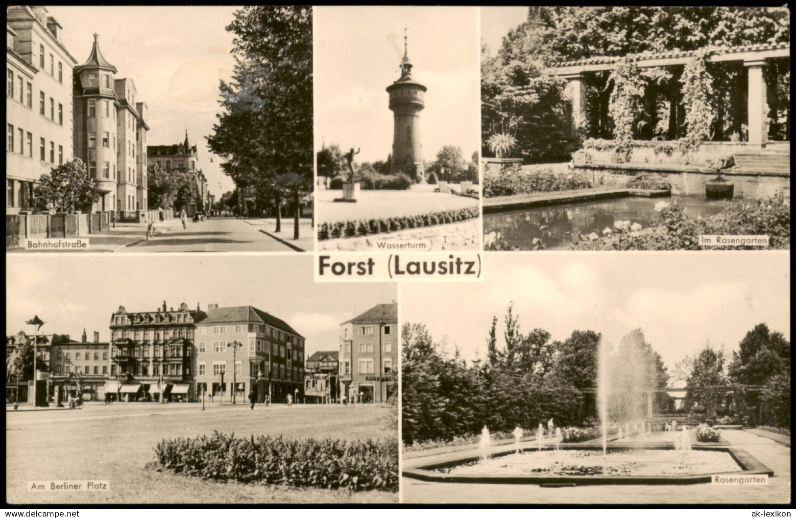 Forst Lausitz DDR Mehrbild-AK Mit Bahnhofstraße Wasserturm Rosengarten 1963 - Forst
