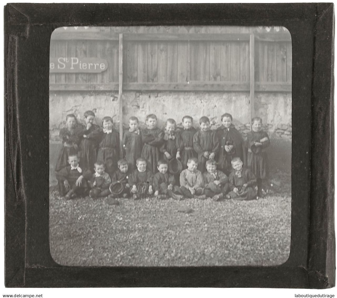 Groupe Enfants Saint-Pierre, Photo Ancienne Plaque De Verre, Positif 8,5x10 Cm - Glass Slides