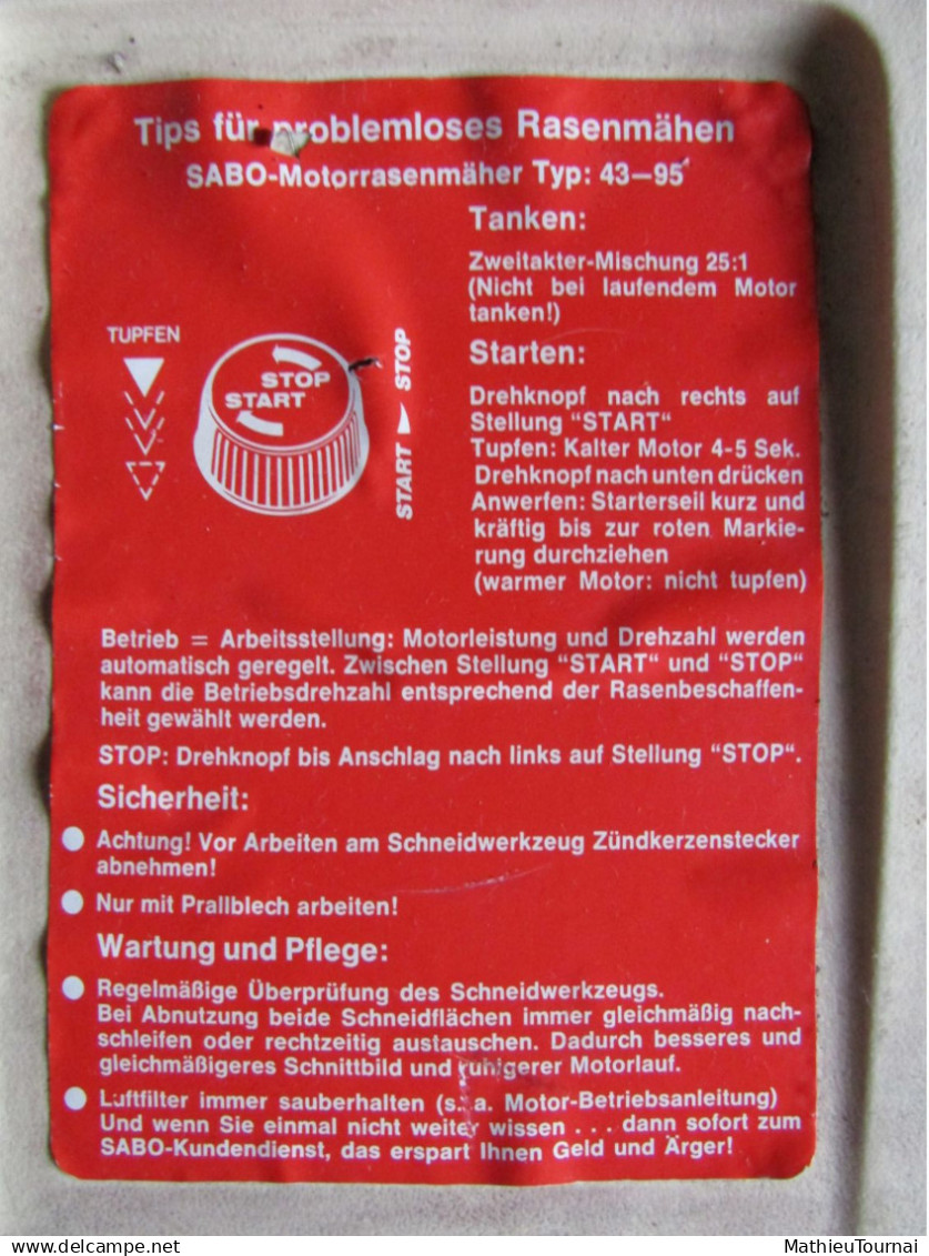 Moteur De Tondeuse à Gazon Fichtel Und Sachs SB93 ;  SABO, Type 43-95 - Other Apparatus