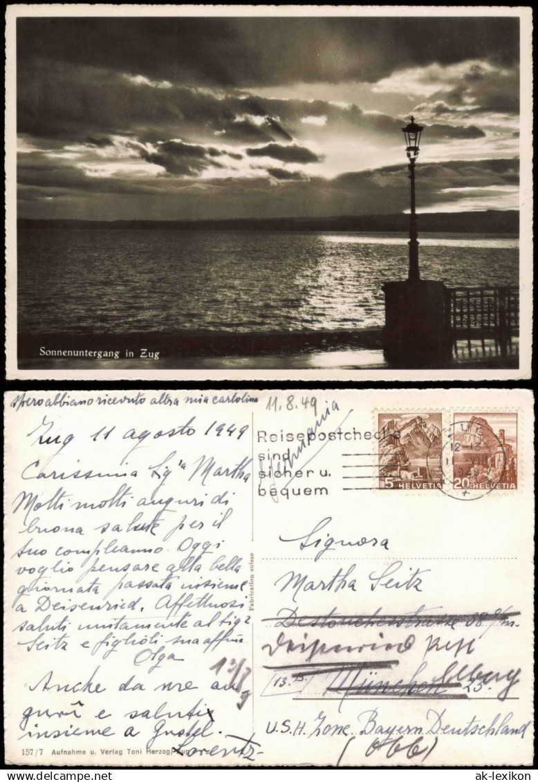 Ansichtskarte Zug Zoug | Zugo Sonnenuntergang Zugersee Stimmungsbild 1949 - Autres & Non Classés